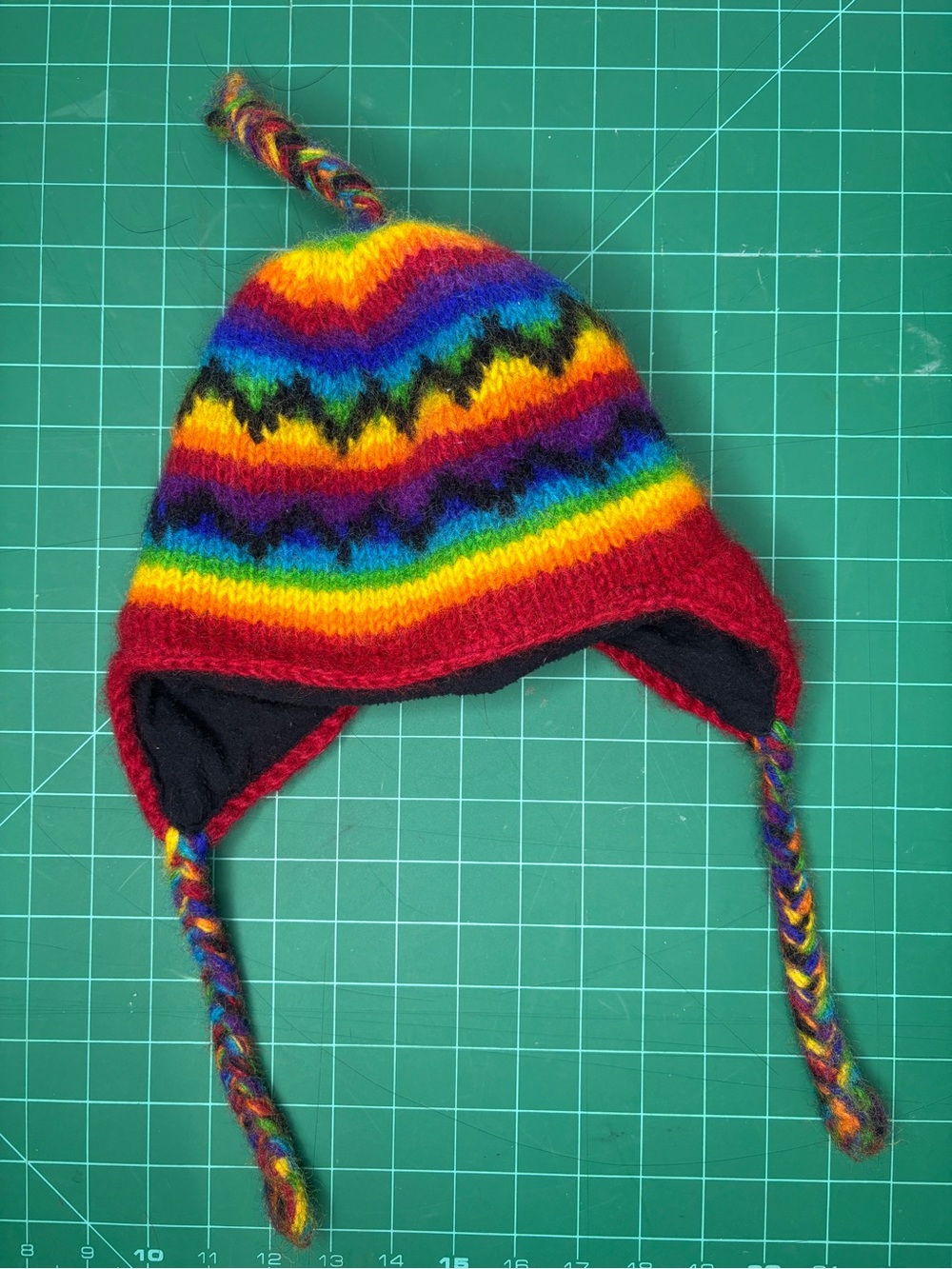 Kids Rainbow Earflap Knit Hat 100% Wool Made in Nepal Winter Outdoor Toque